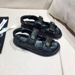 Chanel Dad Sandals Black Calfskin Velcro sandals